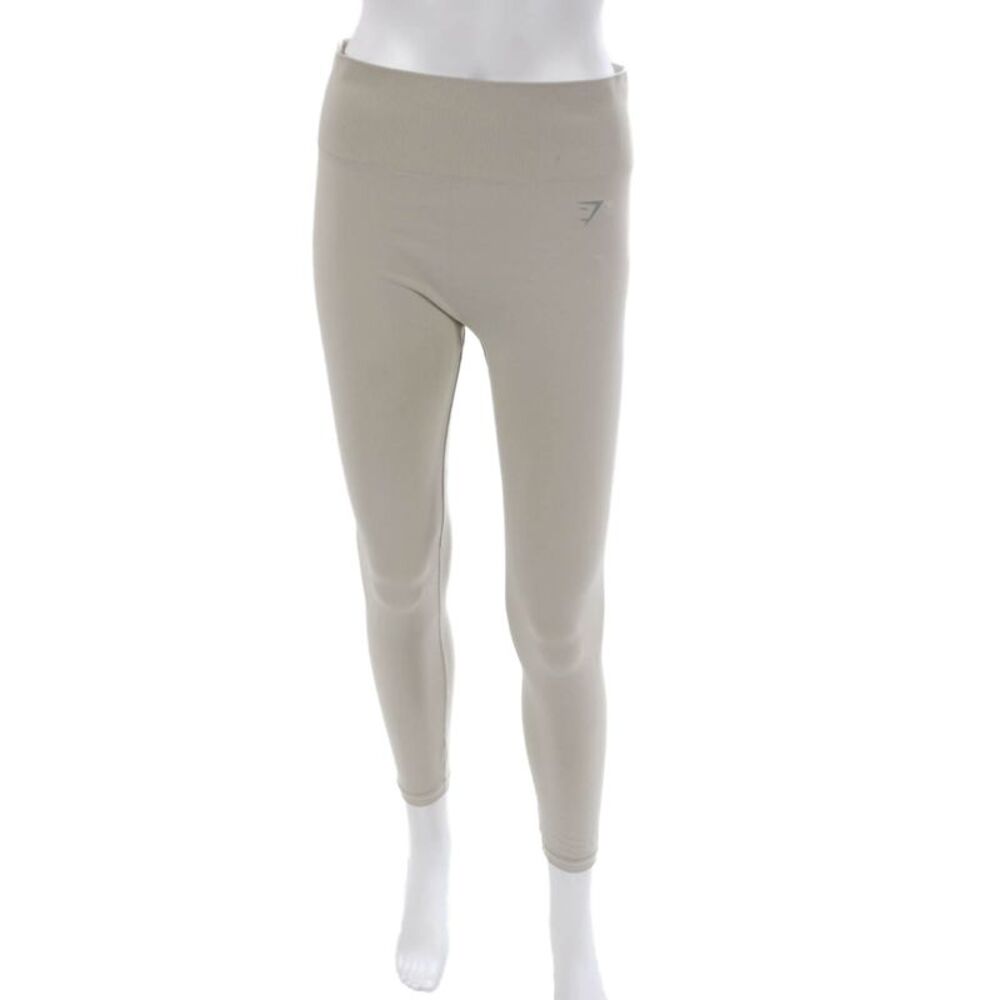 GYMSHARK Womens Ankle Leggings Beige Polyester Solid Sports Size M